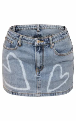 Petite Blue Denim Mini Skirt With Heart Details