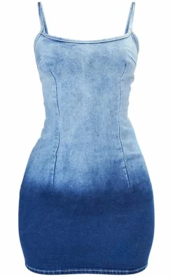 Petite Blue Denim Strappy Bodycon Dress