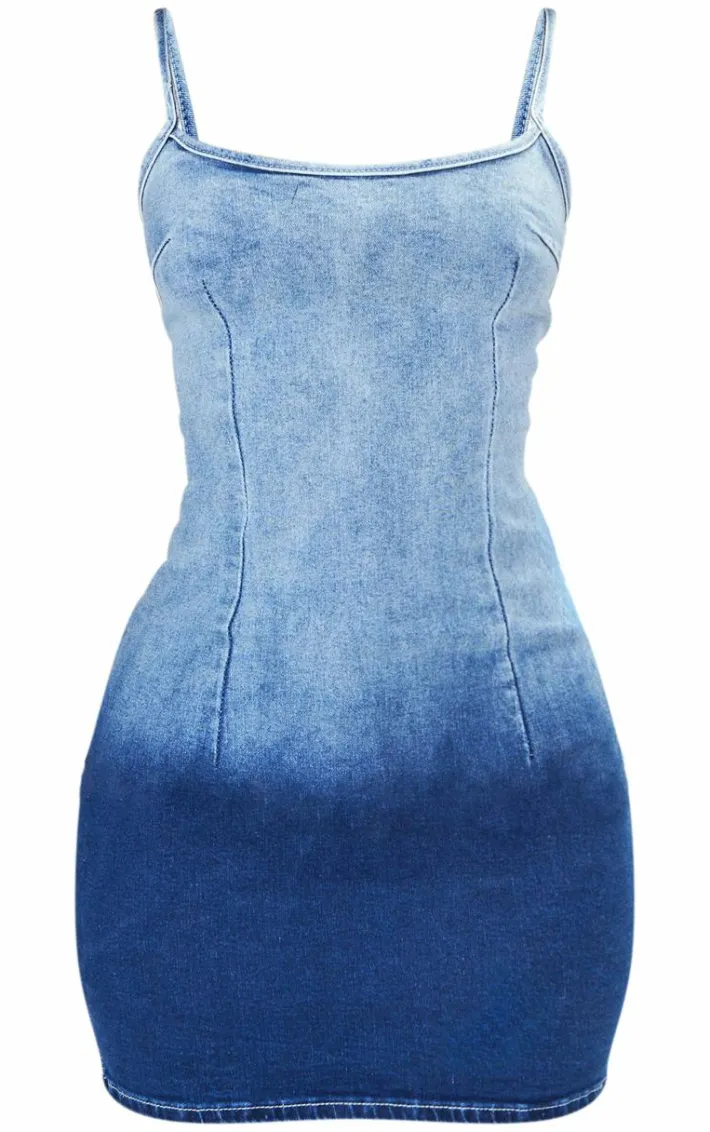 Petite Blue Denim Strappy Bodycon Dress