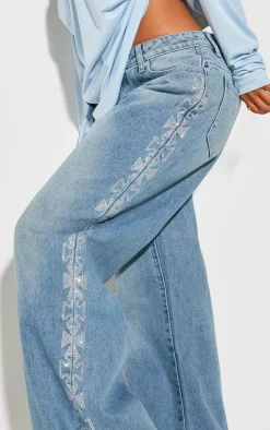 Petite Blue Diamante Cross Detail Jeans