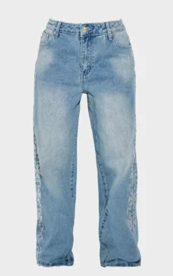 Petite Blue Diamante Cross Detail Jeans