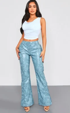 Petite Blue Faux Leather Lace Up Straight Leg Pants