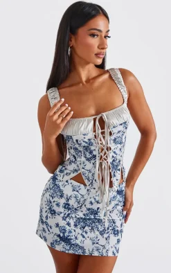 Petite Blue Floral Print Mini Skirt