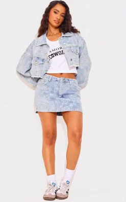 Petite Blue Jacquard Denim Micro Mini Skirt