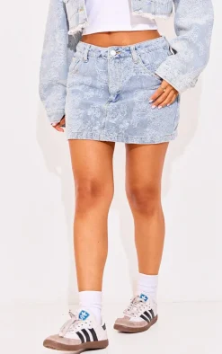Petite Blue Jacquard Denim Micro Mini Skirt
