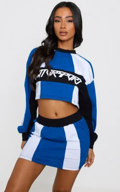 Petite Blue Jersey Contrast Mini Skirt