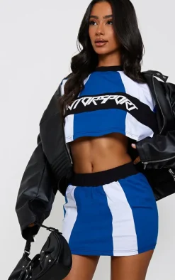 Petite Blue Jersey Contrast Mini Skirt