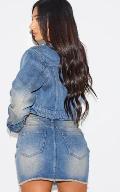 Petite Blue Pocket Detail Cropped Denim Jacket