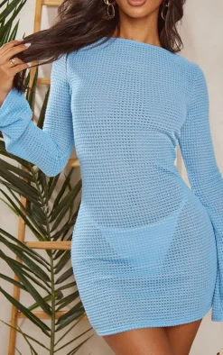 Petite Blue Textured Open Back Mini Dress