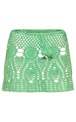 Petite Bright Green Crochet Mini Skirt