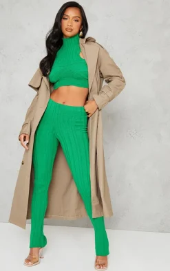 Petite Bright Green Knitted Cup Detail High Neck Crop Top