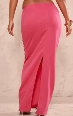 Petite Bright Pink Low Waist Midaxi Skirt With Flower Detail