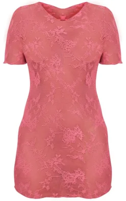 Petite Bright Pink Mesh Printed Mini Dress