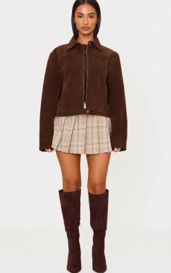 Petite Brown Check Pleated Mini Skirt