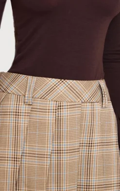 Petite Brown Check Pleated Mini Skirt