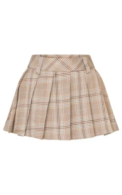 Petite Brown Check Pleated Mini Skirt