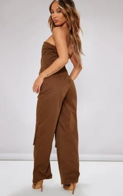 Petite Brown Corset Detail Cargo Jumpsuit