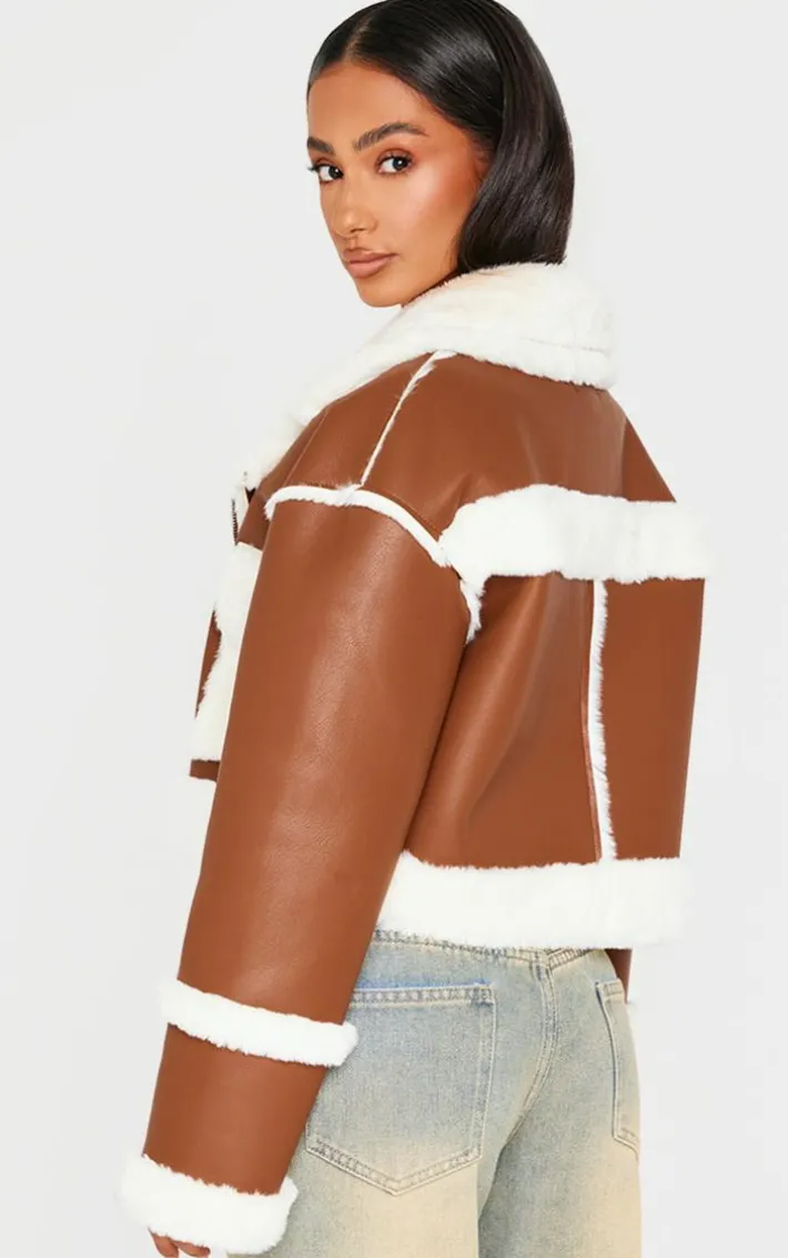 Petite Brown Fur Trim Detail Aviator Jacket
