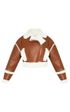 Petite Brown Fur Trim Detail Aviator Jacket