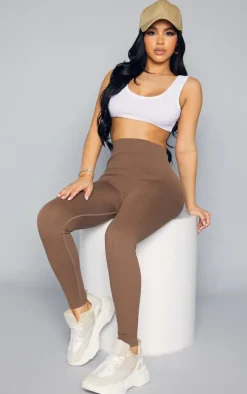 Petite Brown Hazel Structured Snatched Rib Leggings