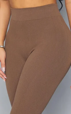 Petite Brown Hazel Structured Snatched Rib Leggings