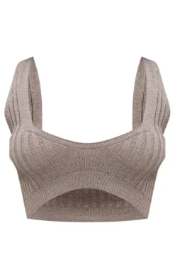 Petite Brown Knitted Crop Top