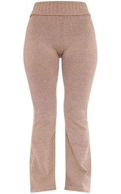 Petite Brown Knitted Fold Over Waist Flared Pants
