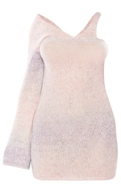 Petite Brown Ombre Space Knit One Sleeve Mini Dress