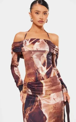 Petite Brown Slinky Bardot High Cut Bodysuit