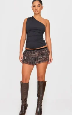 Petite Brown Tartan Low Rise Bloomer Shorts