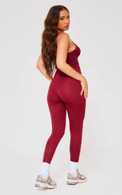 Petite Burgundy Basic Plunge Strappy Jumpsuit