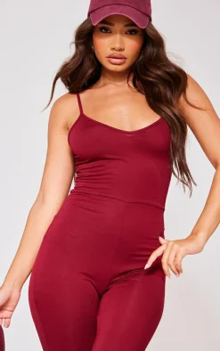 Petite Burgundy Basic Plunge Strappy Jumpsuit