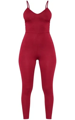 Petite Burgundy Basic Plunge Strappy Jumpsuit