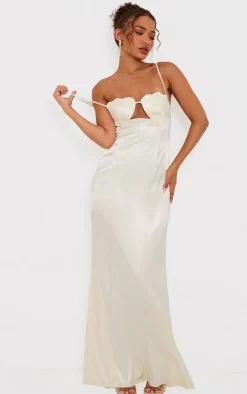 Petite Butter Yellow Satin Shell Cup Detail Maxi Dress