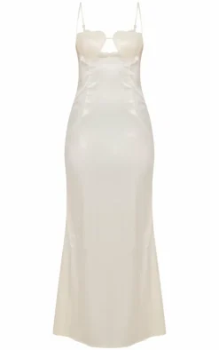 Petite Butter Yellow Satin Shell Cup Detail Maxi Dress