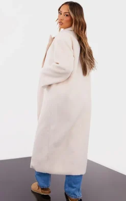 Petite Camel Brushed Wool Look Oversized Drop Shoulder Coat