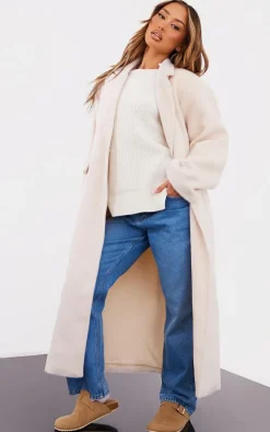 Petite Camel Brushed Wool Look Oversized Drop Shoulder Coat