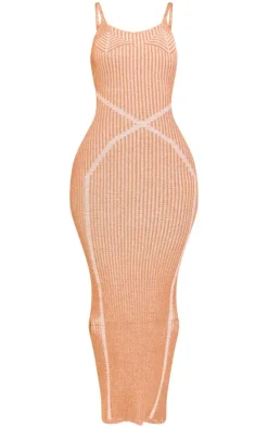 Petite Camel Contrast Knit Maxi Dress