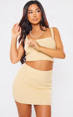 Petite Camel Knitted Mini Skirt