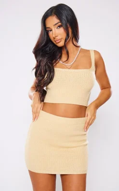 Petite Camel Knitted Square Neck Crop Top