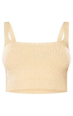 Petite Camel Knitted Square Neck Crop Top