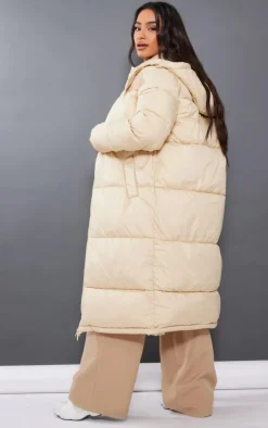 Petite Camel Long Puffer Coat