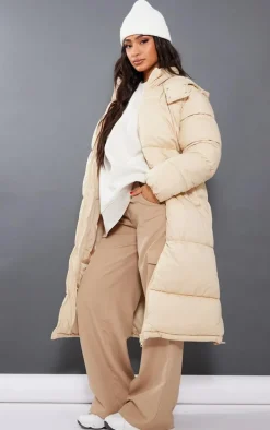 Petite Camel Long Puffer Coat