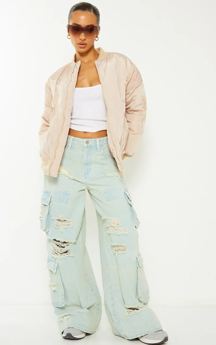 Petite Camel Oversized Zip Up Bomber Jacket