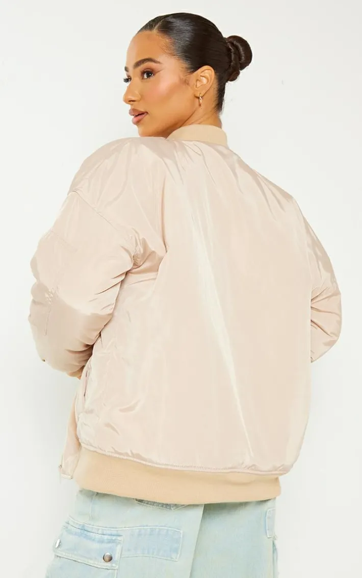 Petite Camel Oversized Zip Up Bomber Jacket