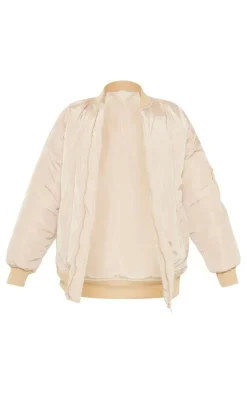 Petite Camel Oversized Zip Up Bomber Jacket