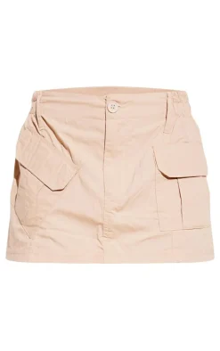 Petite Camel Pocket Cargo Micro Mini Skirt