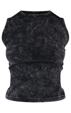 Petite Charcoal Acid Wash Zip Up Cropped Hoodie