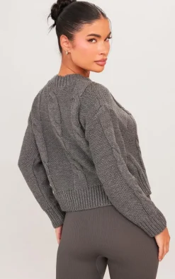 Petite Charcoal Cable Knitted Sweater