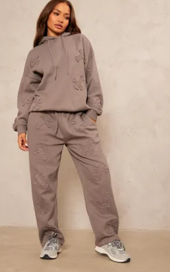 Petite Charcoal Cross Applique Embroidered Sweatpants